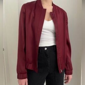 MASSIMO DUTTI Satin Bomber Jacket S 19” p2p Bordeaux NWOT